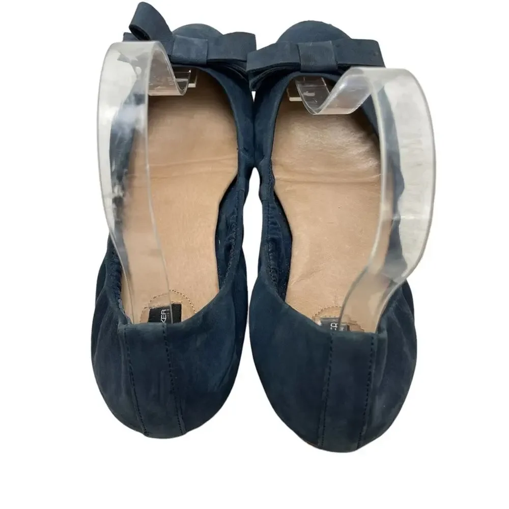 ADAM TUCKER Genuine Leather Navy Blue Suede Bow Ballet Flats Loafers Shoes 8.5